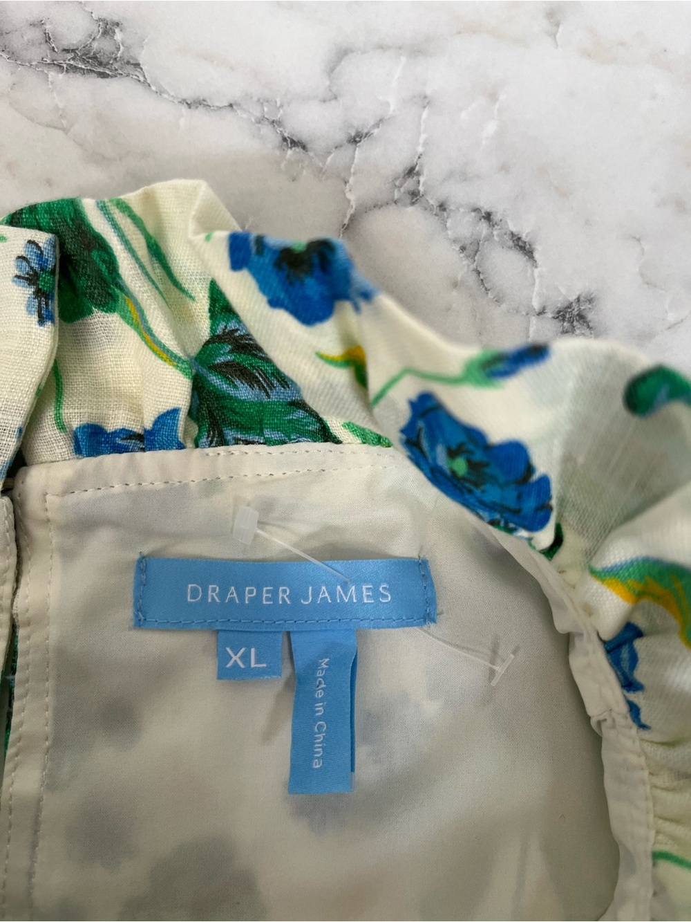 Draper James Blue Green Floral Linen Shift Dress High Neck Ruffle Collar Size XL - Picture 10 of 10
